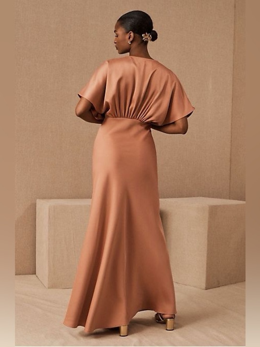 Anthropologie BHLDN Leila Satin Charmeuse Maxi Dress Size 2 In Dusty Rose - Picture 2 of 12